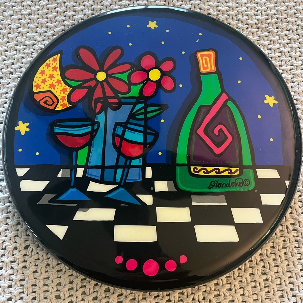 Blondo Vibrant Floral and Wine Art Plate